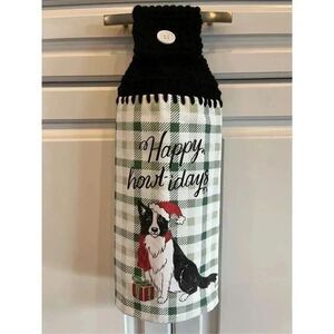 Crochet Top Kitchen Towel- Christmas Dog/ Happy Howl-idays